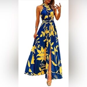 Blue and Yellow Floral Maxi Dress